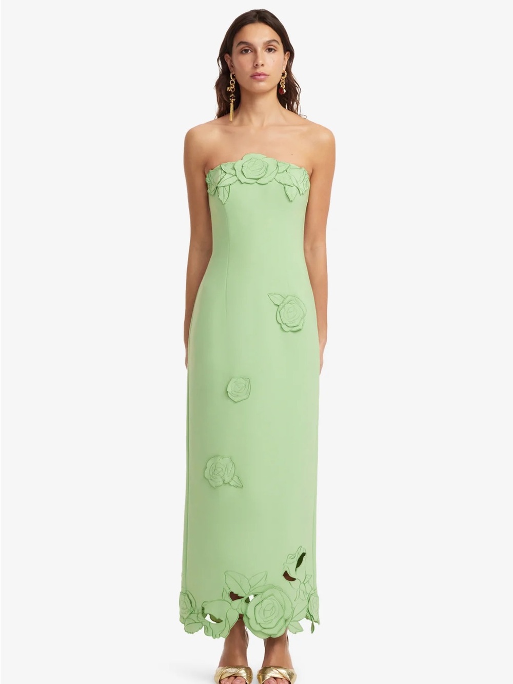 Leo Lin Rayna Appliqué Bustier Maxi Dress in Juniper Green - Size 2